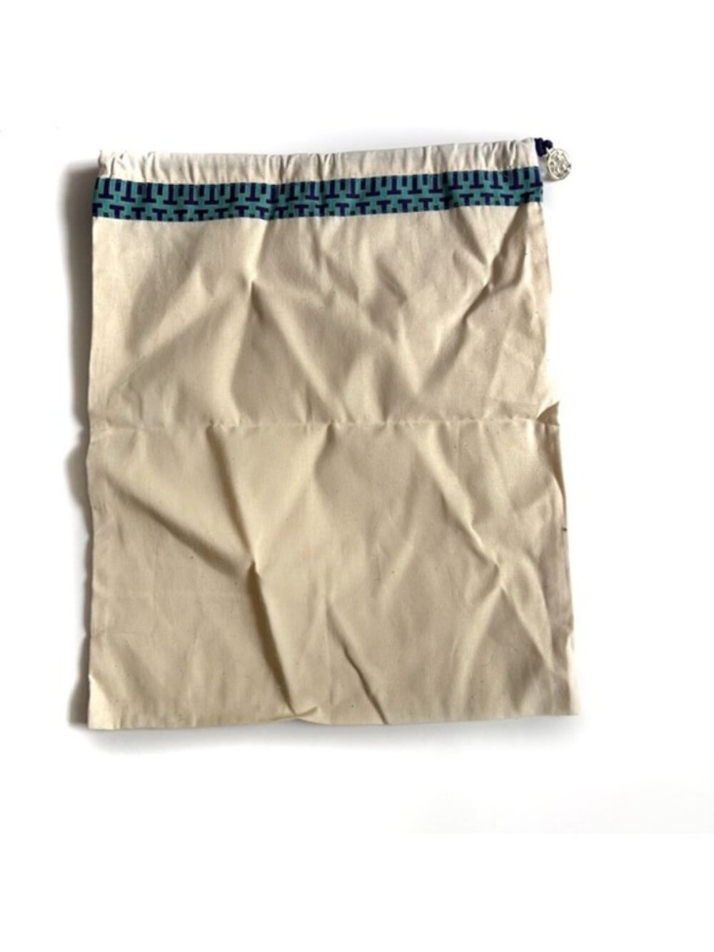 Tory Burch Cream Linen Bag with Blue Detail and Gold Charm